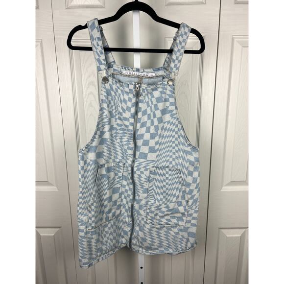 Tinseltown Bib Dress Light Denim Checkered Women’s XL Pockets Skater Y2K - Picture 5 of 8